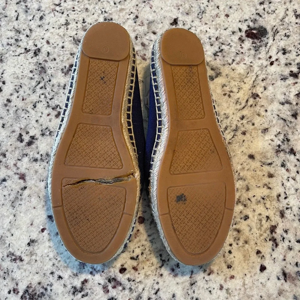 Tory Burch Espadrilles Womens 8 Navy Blue Nautical Anchor Ship Wheel Flats